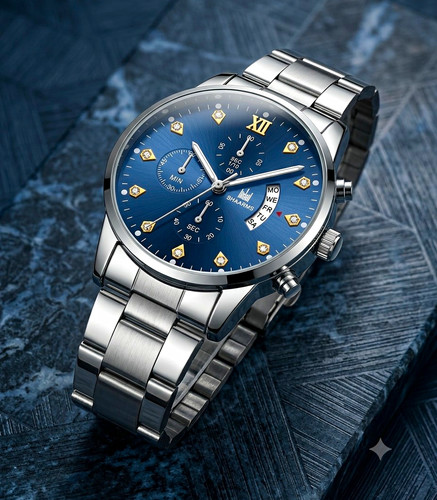 Herrenuhr blau silber - herrenuhr,